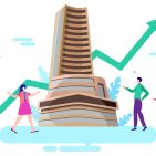 bombay stock exchange growth with happy people vector illustration